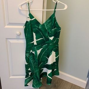 Green and White Banana Leaf Pattern Slip Dress XS